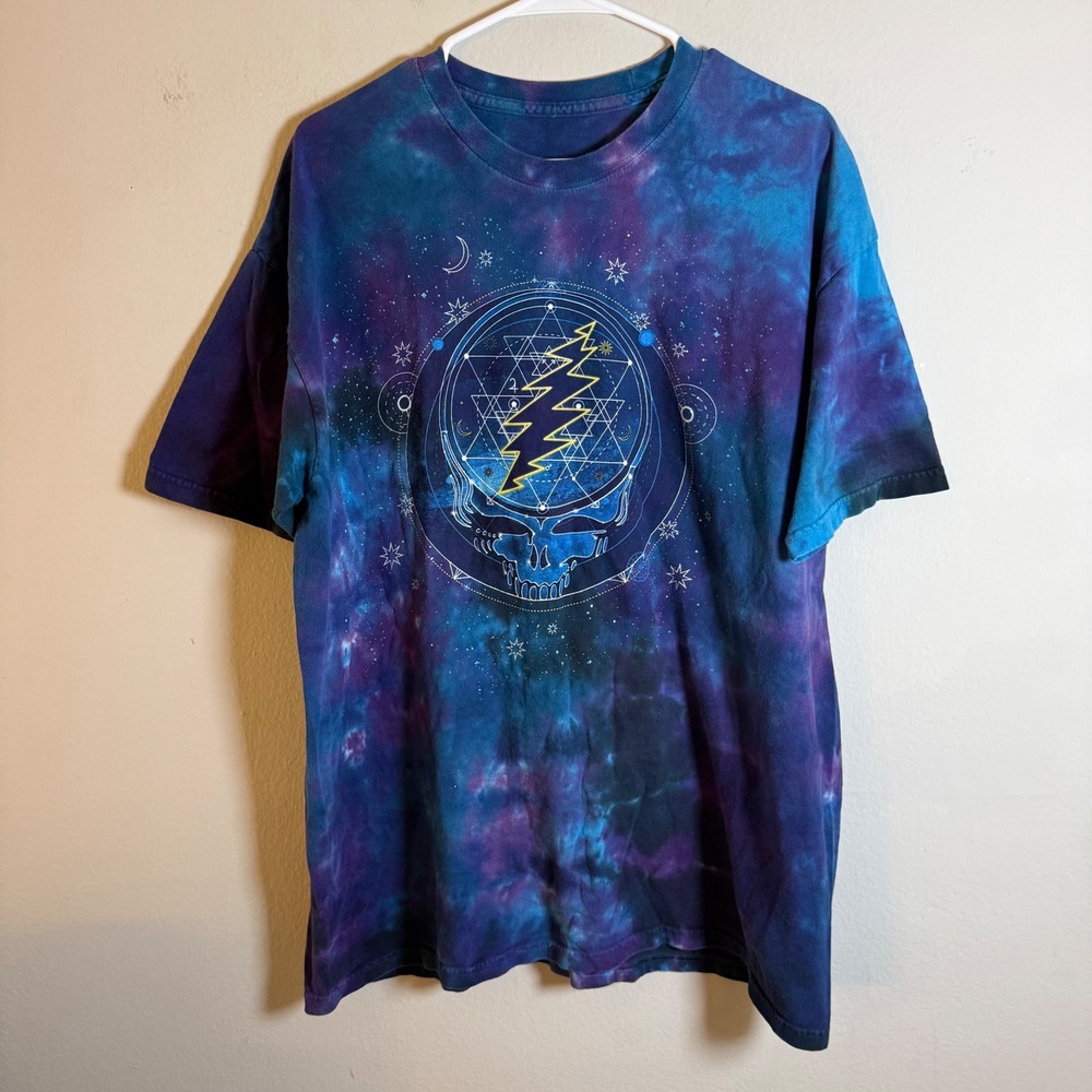 Grateful Dead Steal Your Face Galaxy Tie Dye T-Shirt Mens XXL Blue Purpleā Skull